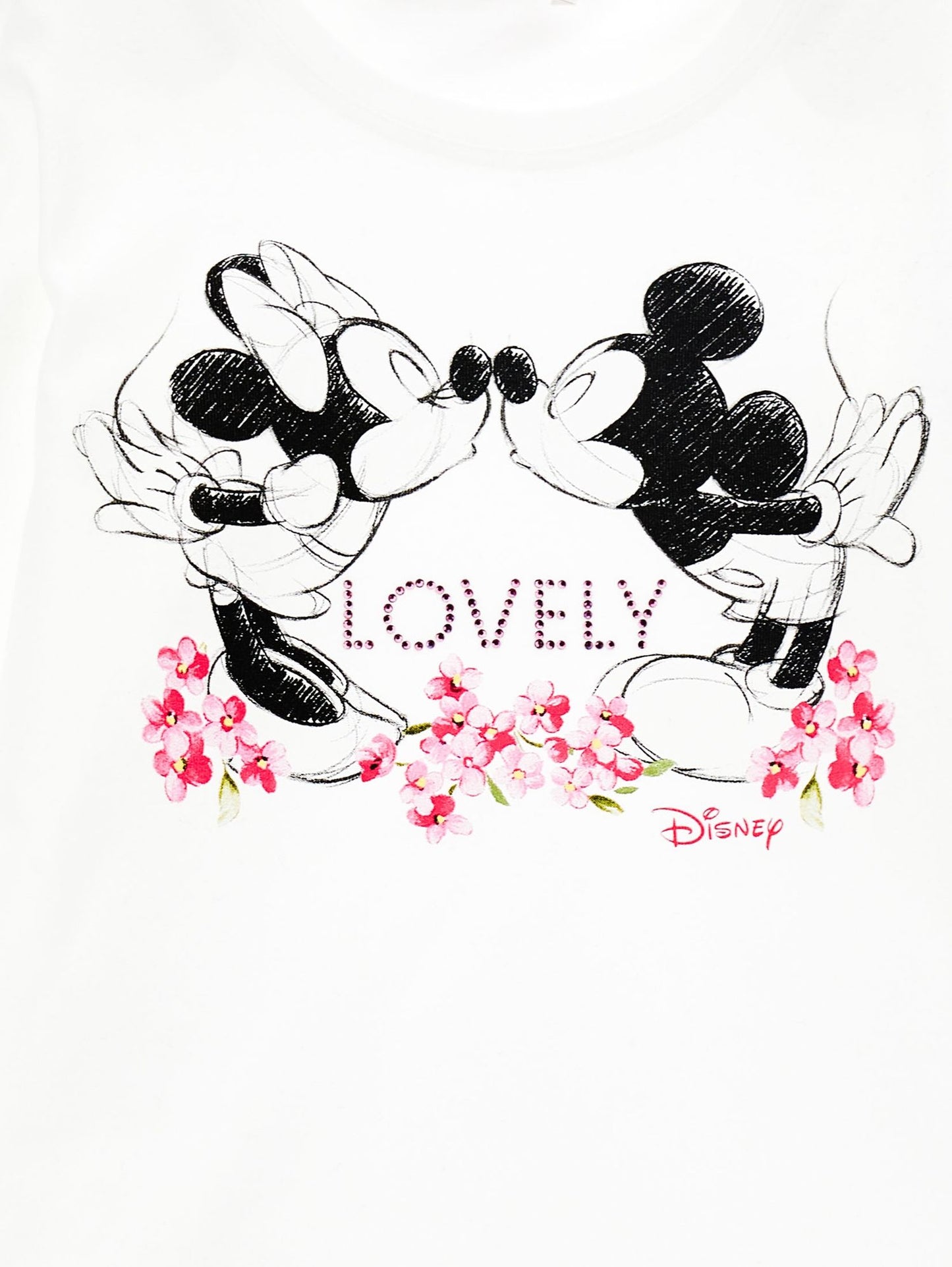 T-shirt jersey stampa Minnie e Topolino