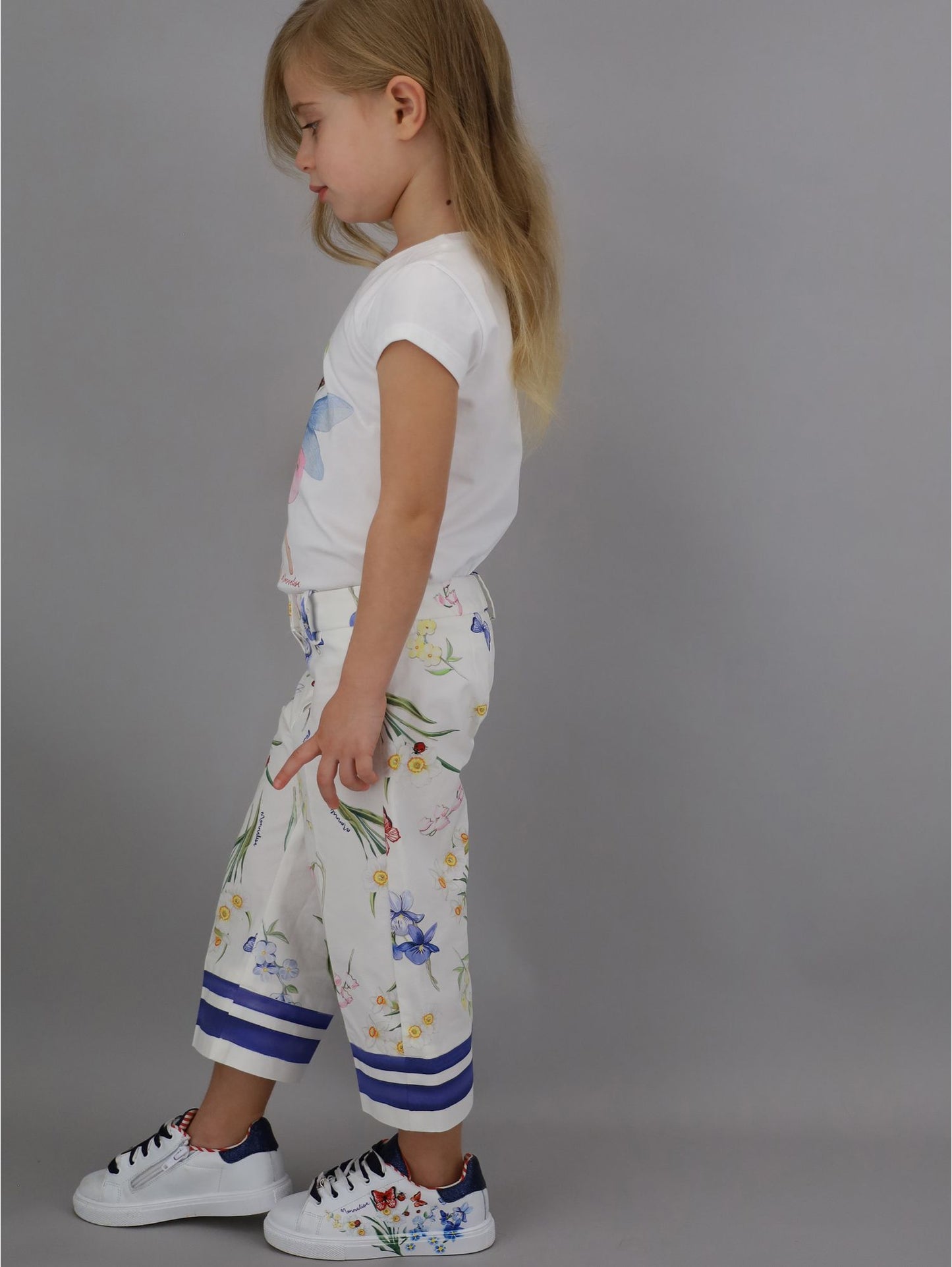 Cropped pants in printed ottoman
