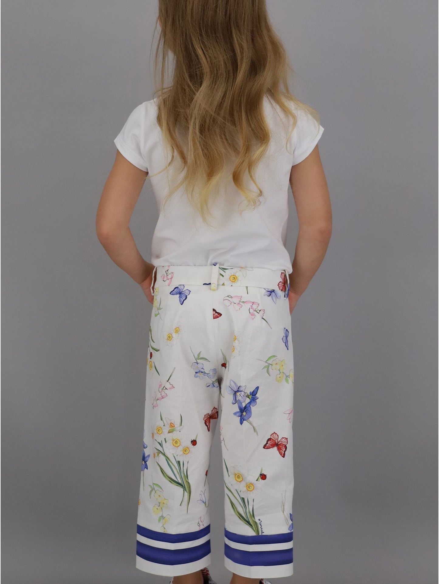 Cropped pants in printed ottoman