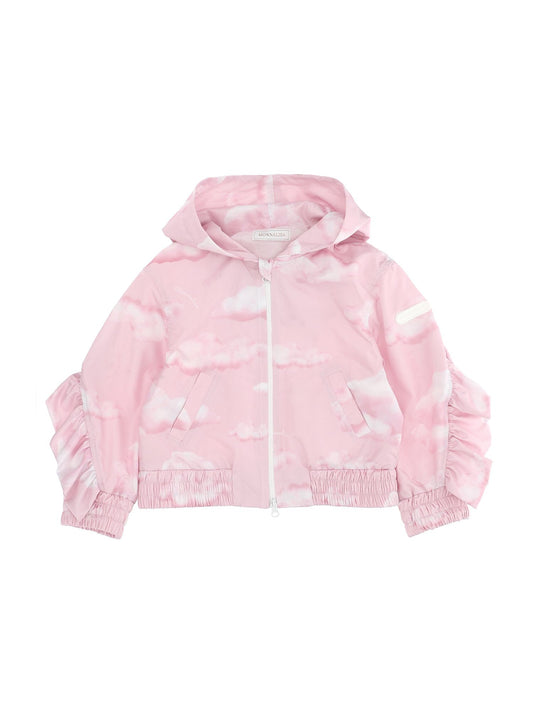 Windproof technical fabric jacket with cloud print