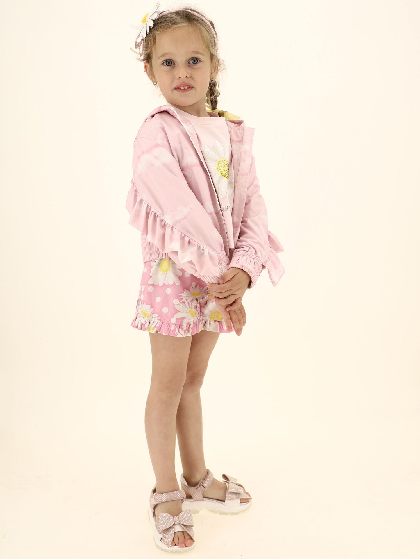 Windproof technical fabric jacket with cloud print