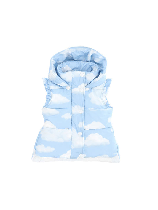 Windproof technical fabric vest with cloud print