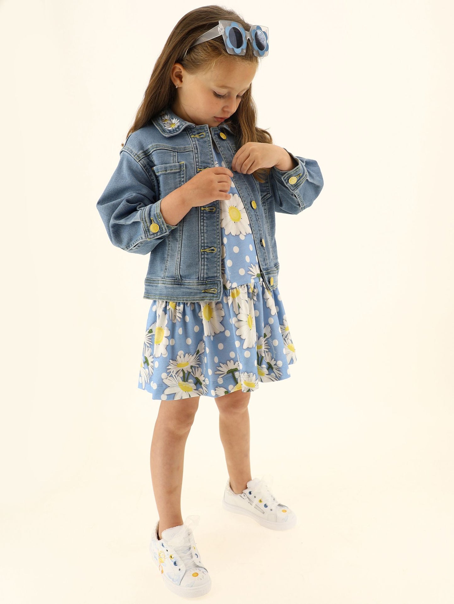 Low-waisted daisy jersey dress