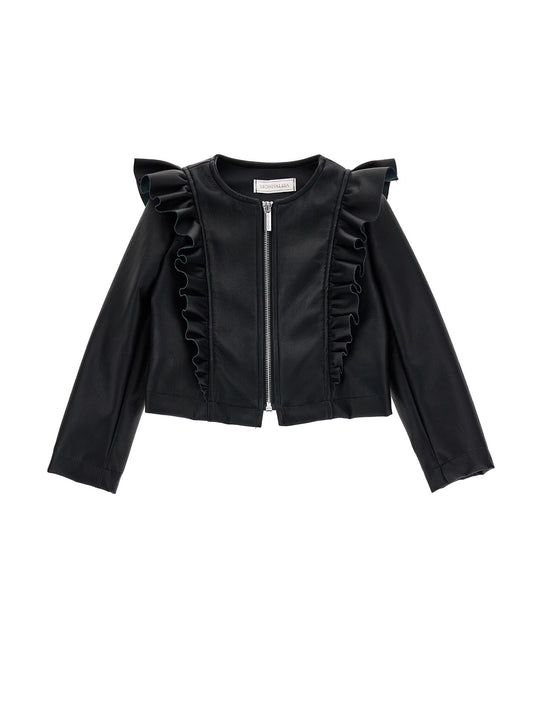 Coated fabric jacket with ruffles