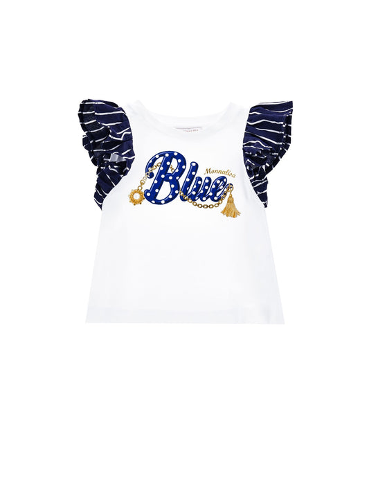 Jersey T-shirt with sailor stripe sleeves