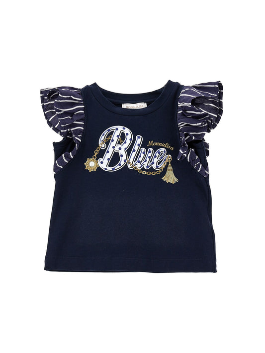 Jersey T-shirt with sailor stripe sleeves