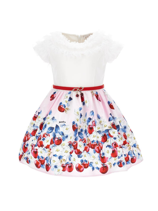 Cotton dress with cherry print ruffles