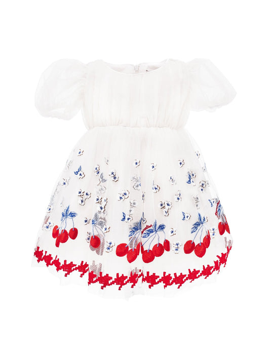Cherry embroidered tulle dress
