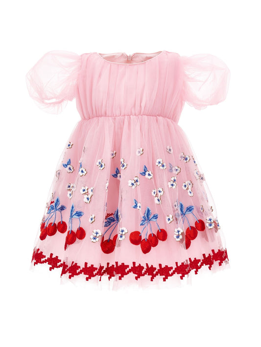 Cherry embroidered tulle dress