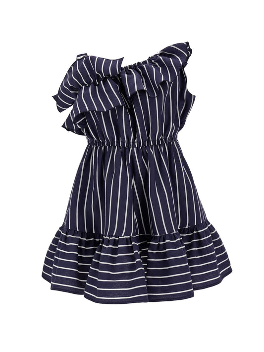 One shoulder dress with alternating stripes