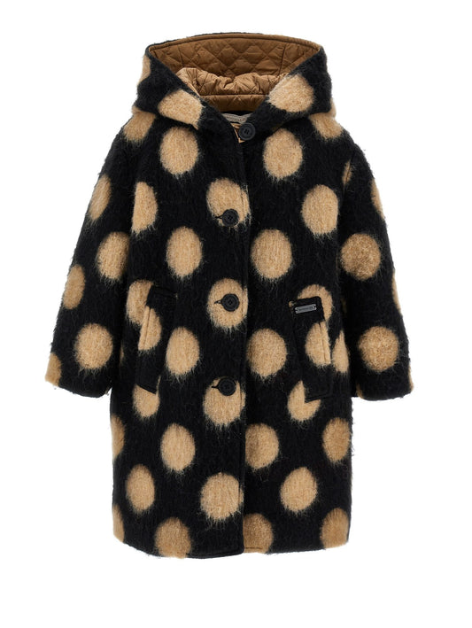 Polka dot boiled wool coat