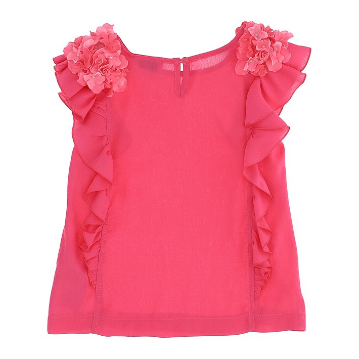 Blusa con fiori e rouche