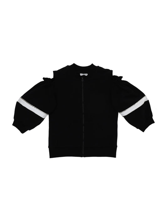 Two-tone short sweatshirt with zip