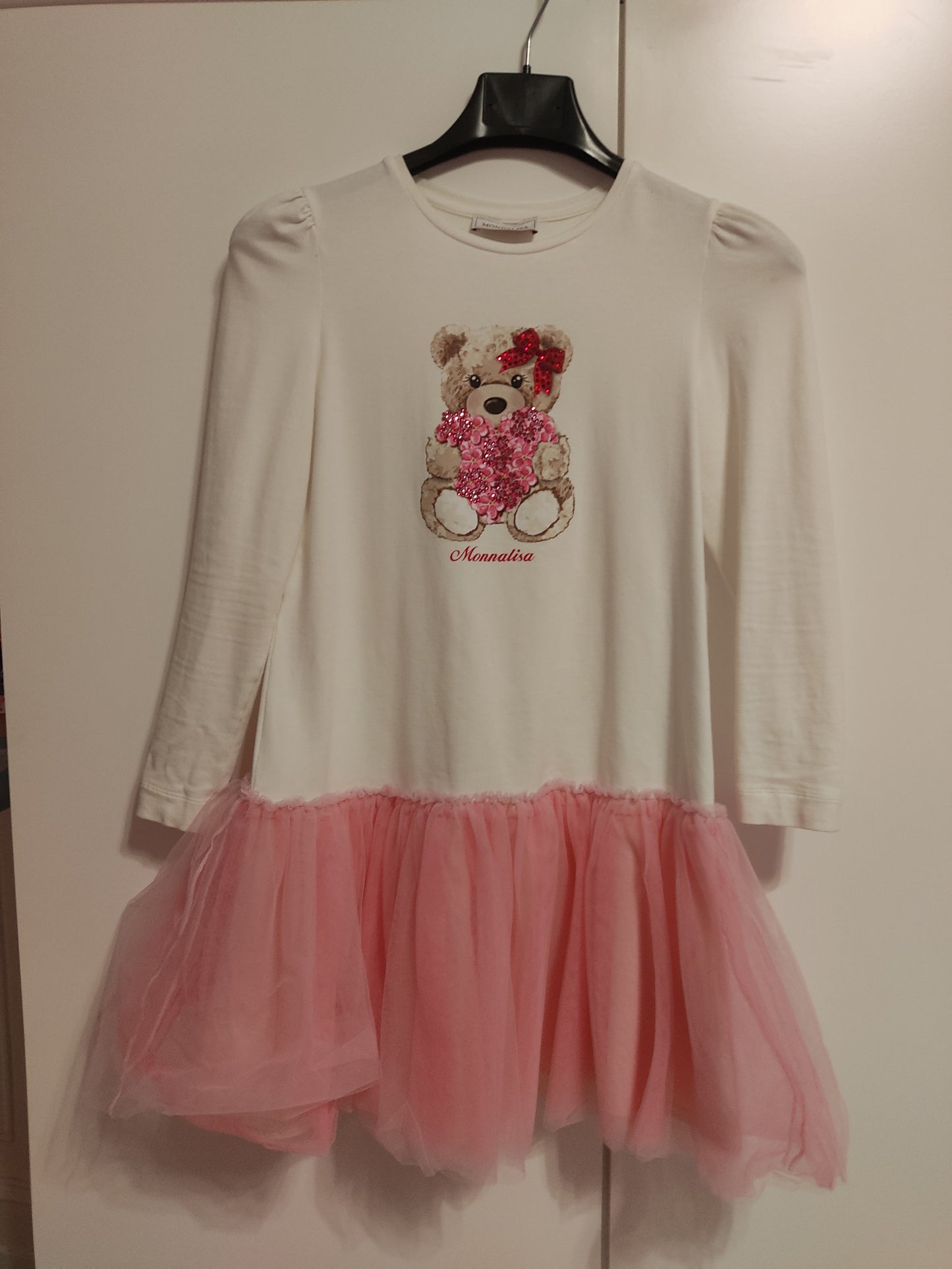 Cotton and tulle dress with teddy bear print