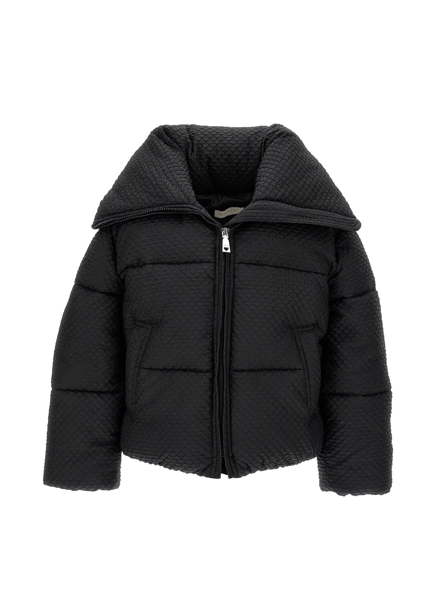 Embossed nylon short down jacket