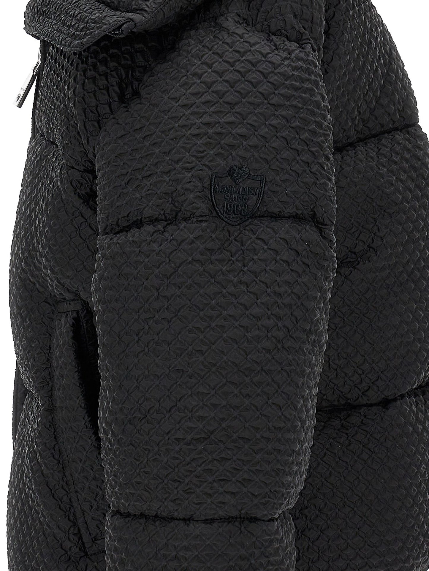 Embossed nylon short down jacket
