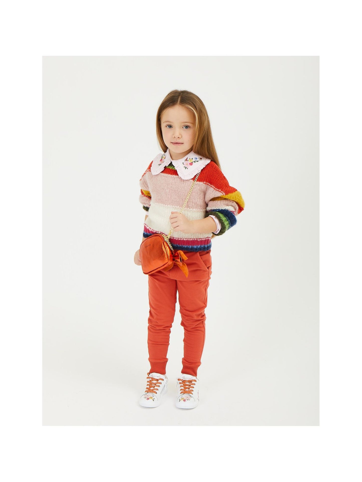 Multicolored yarn striped sweater