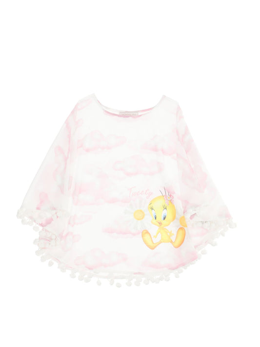 Tweety Bird Cloud Print Muslin Poncho