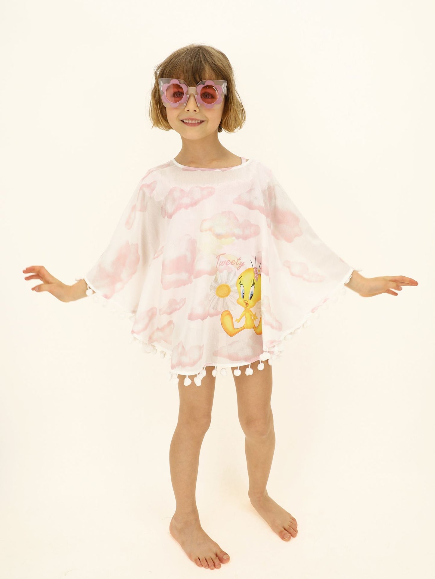 Tweety Bird Cloud Print Muslin Poncho