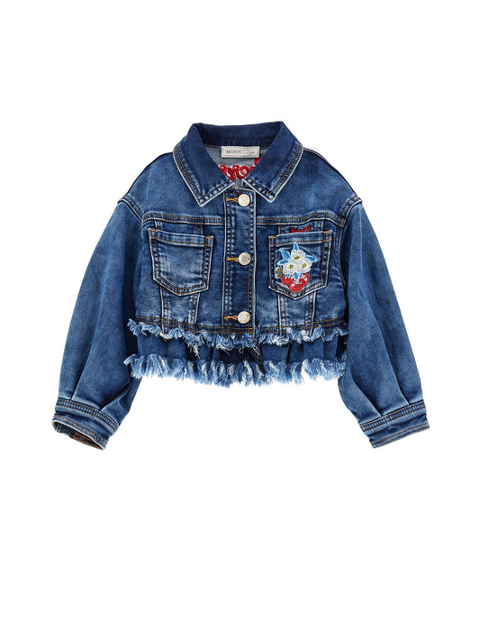Kirschbestickte Jeansjacke