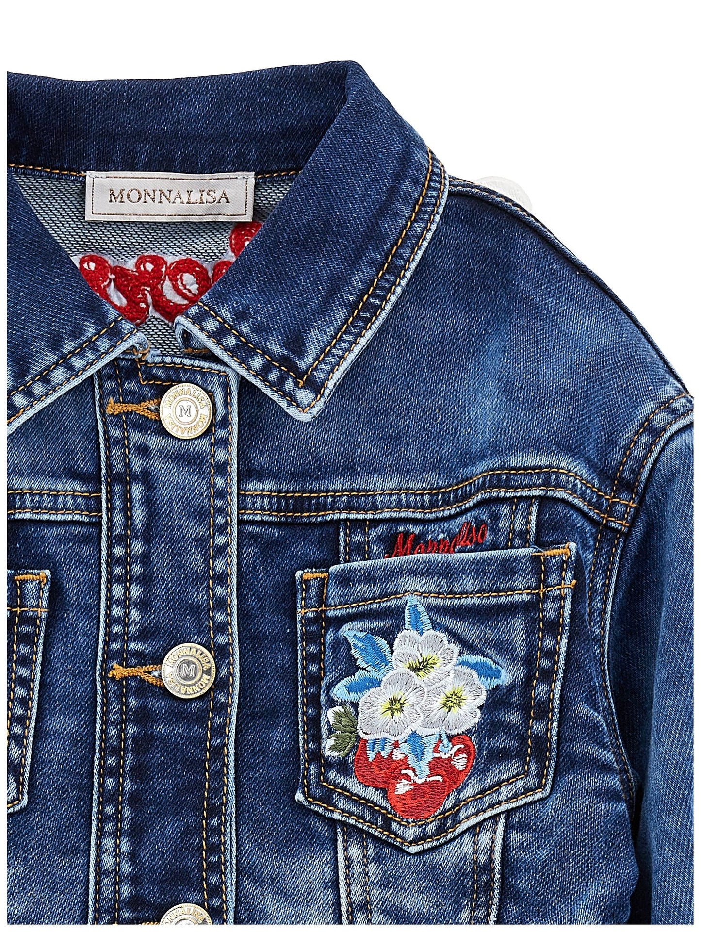 Chaqueta vaquera bordada en cereza