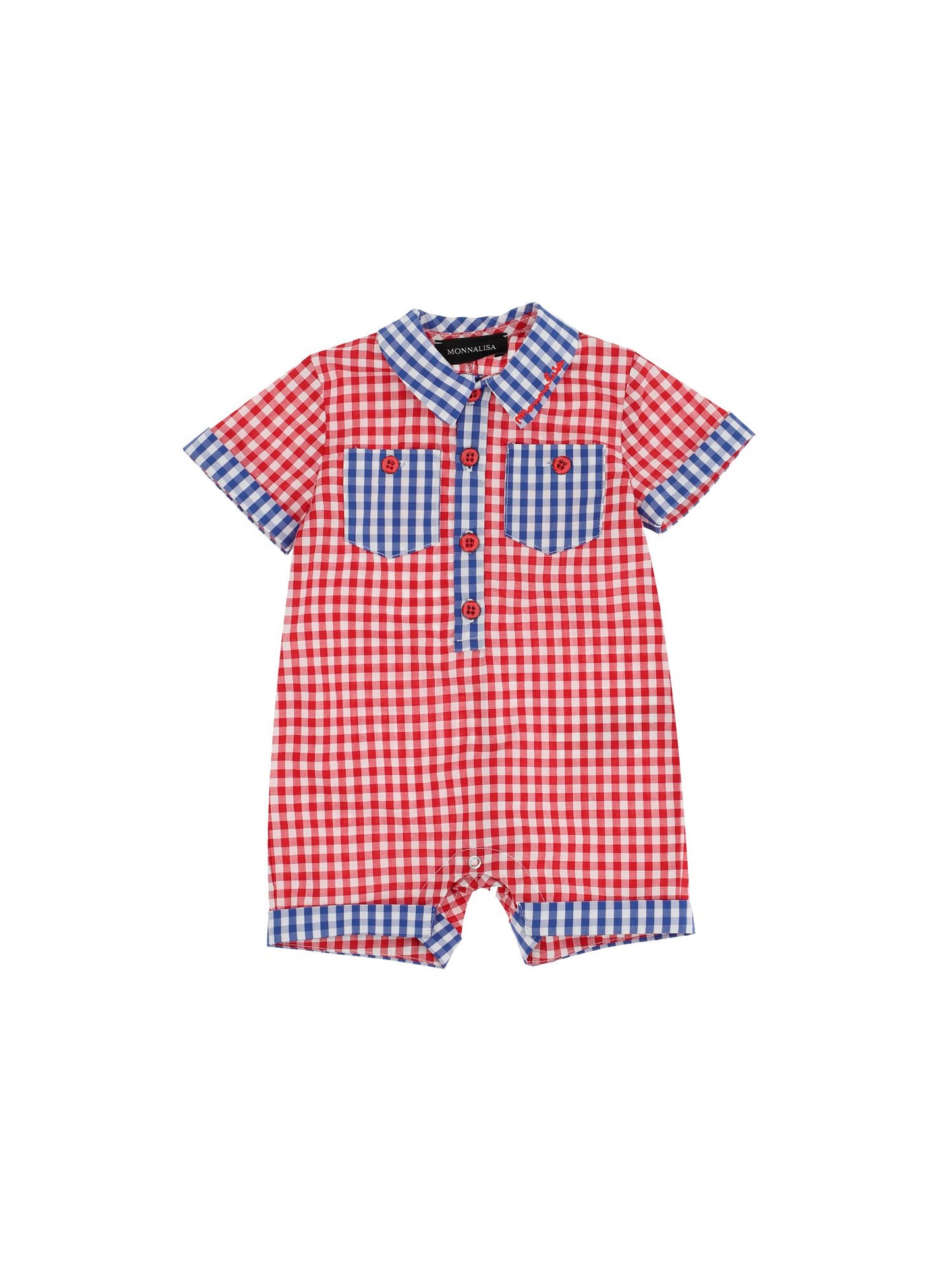 Vichy cotton romper with collar