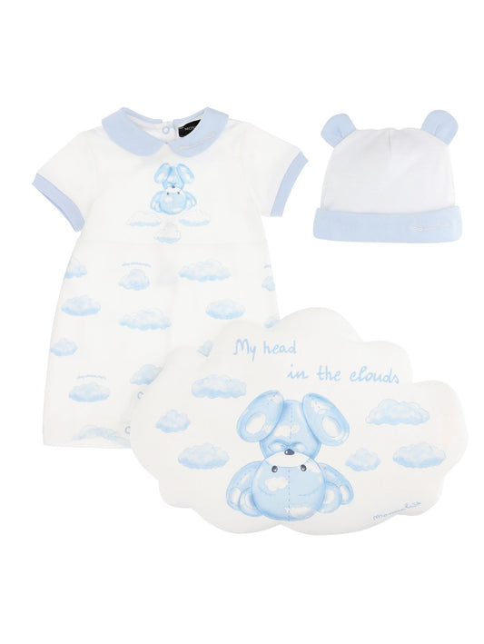 Layette set, onesie, hat and pillow