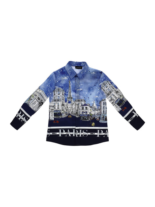 Paris print poplin shirt