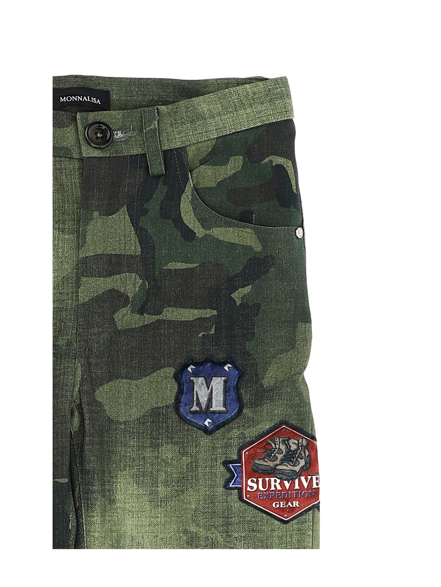 Camouflage patch gabardine trousers