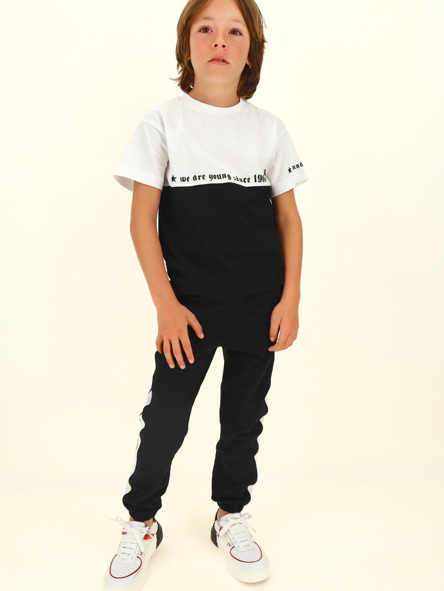 Two-tone jersey T-shirt with logo