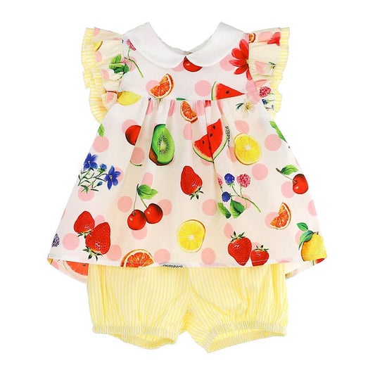 Girl's poplin set with fruit and flowers
