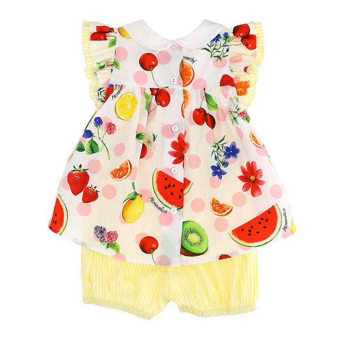 Girl's poplin set with fruit and flowers