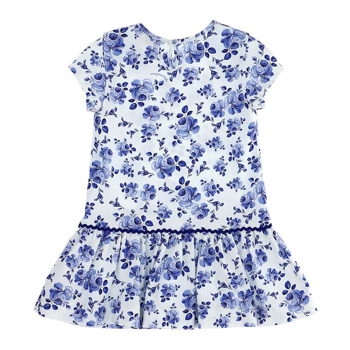Girls' jersey dress with printed blue roses