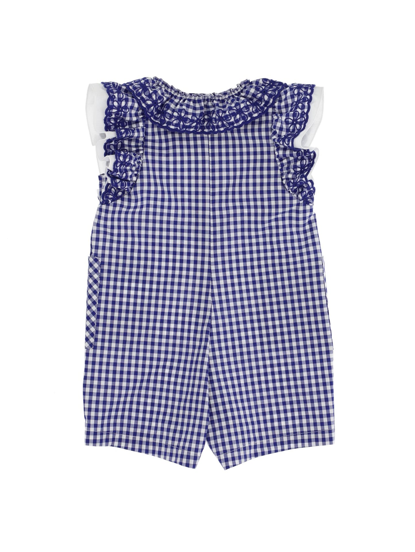 Vichy jumpsuit with embroidery and ruffles
