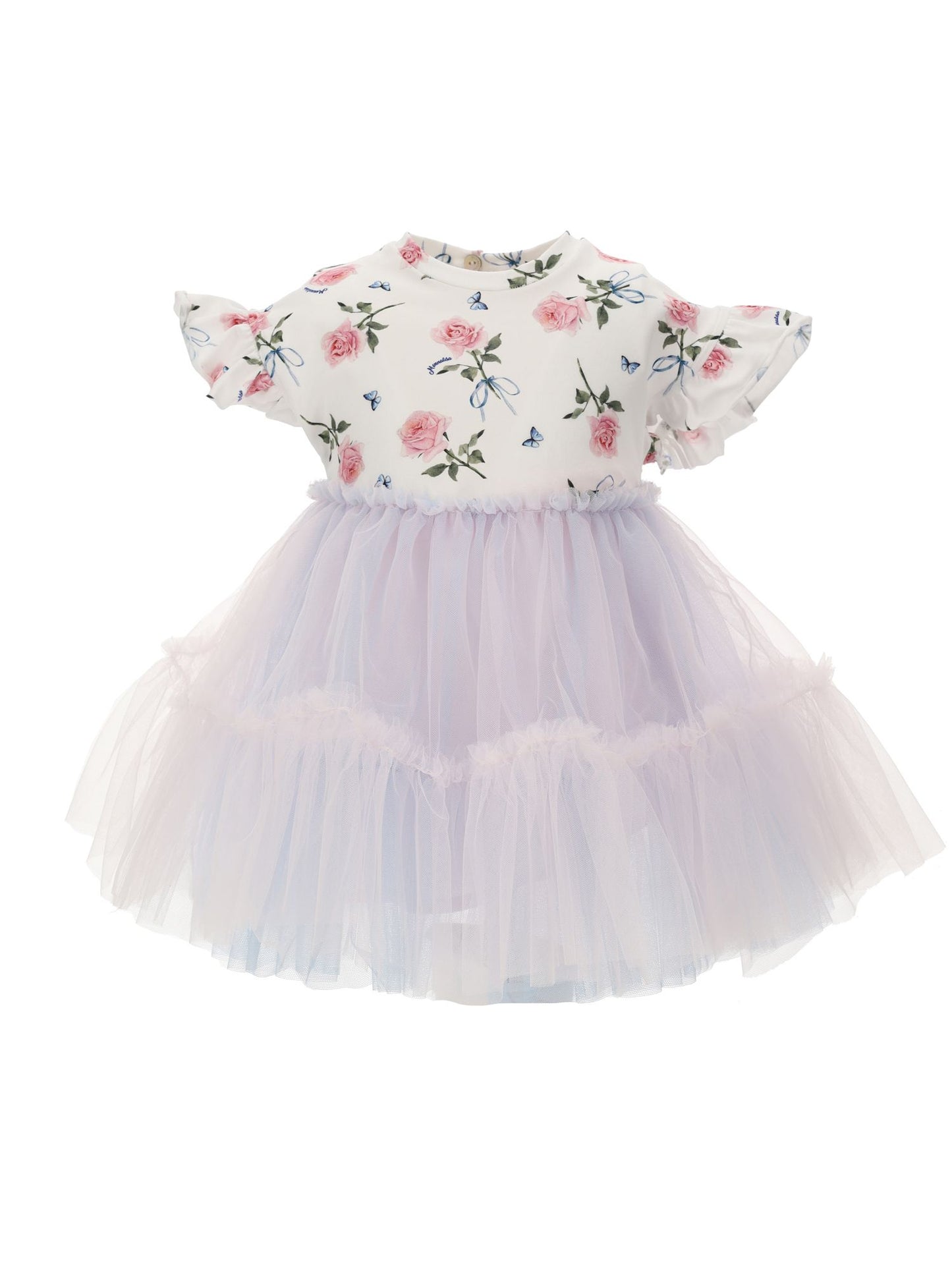 Jersey tulle dress with rose print