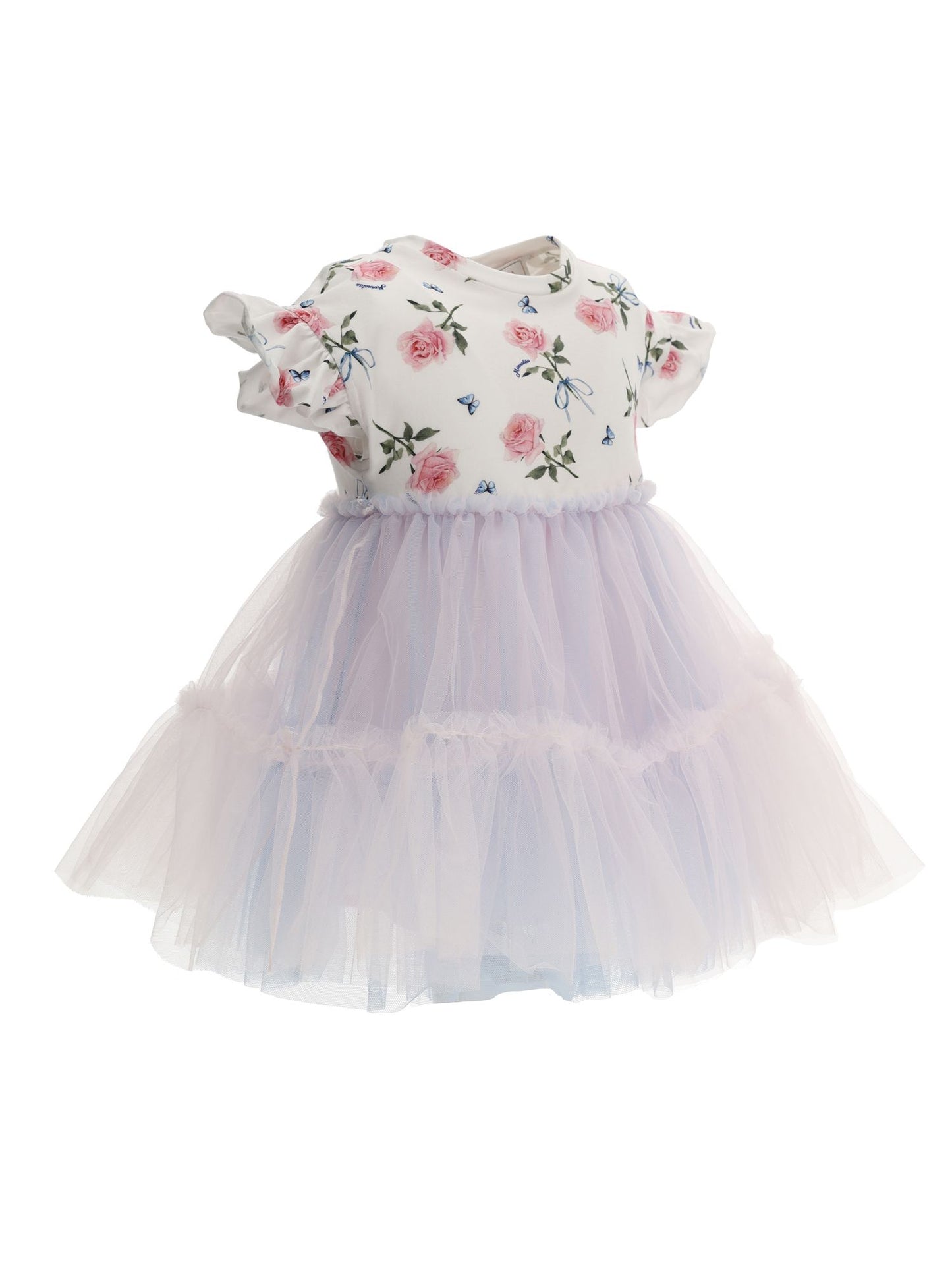 Jersey tulle dress with rose print