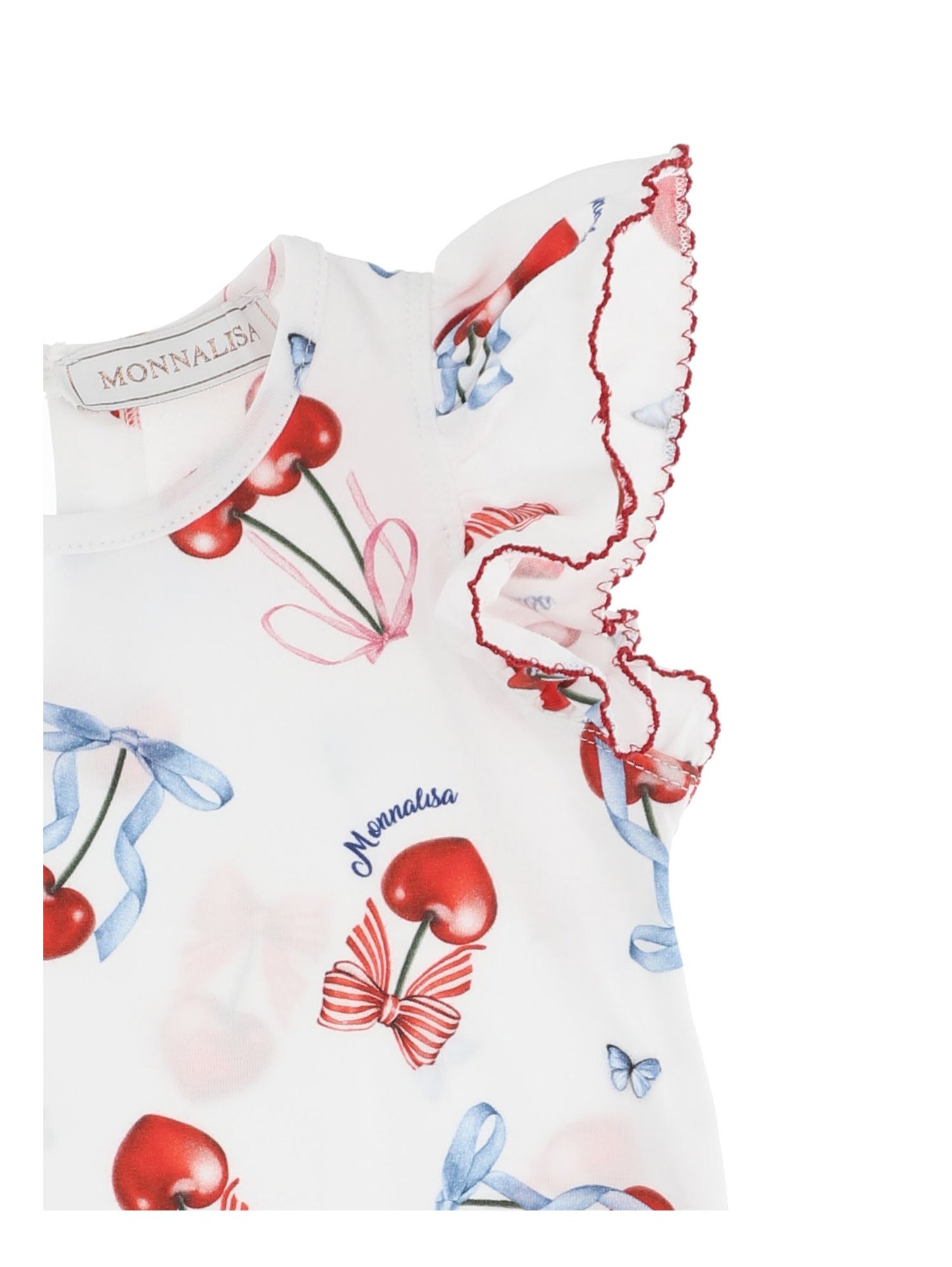 Cherry jersey dress with ruffles