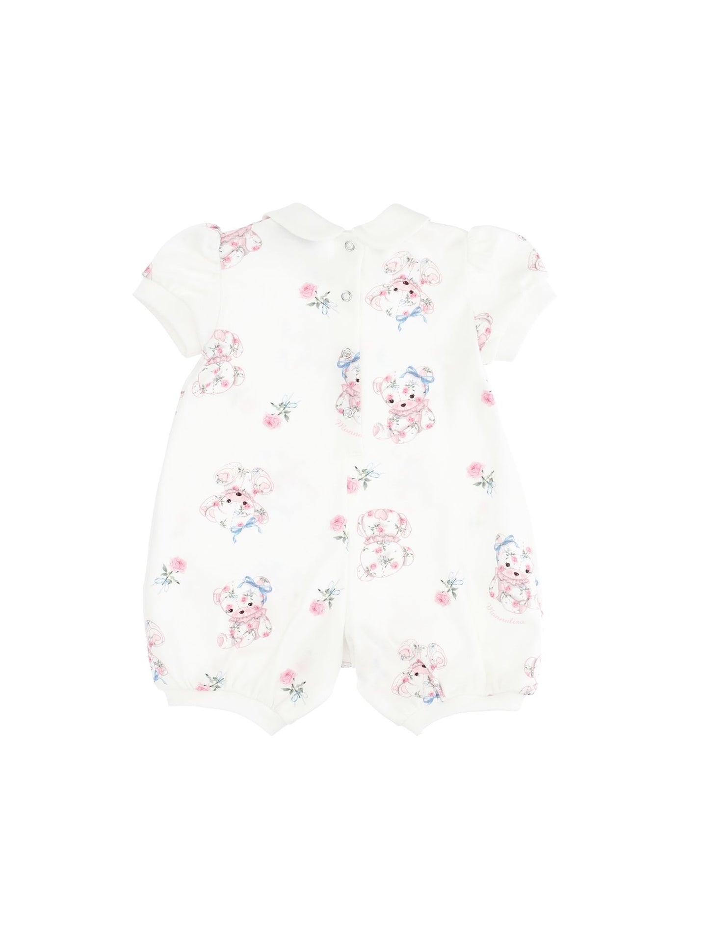 Cotton romper with teddy bear and rose print