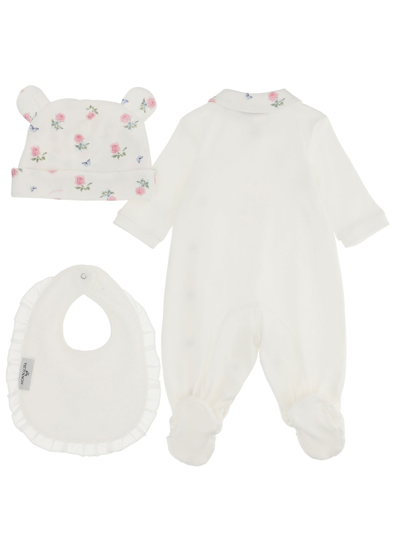 Three-piece layette set, onesie with accessories