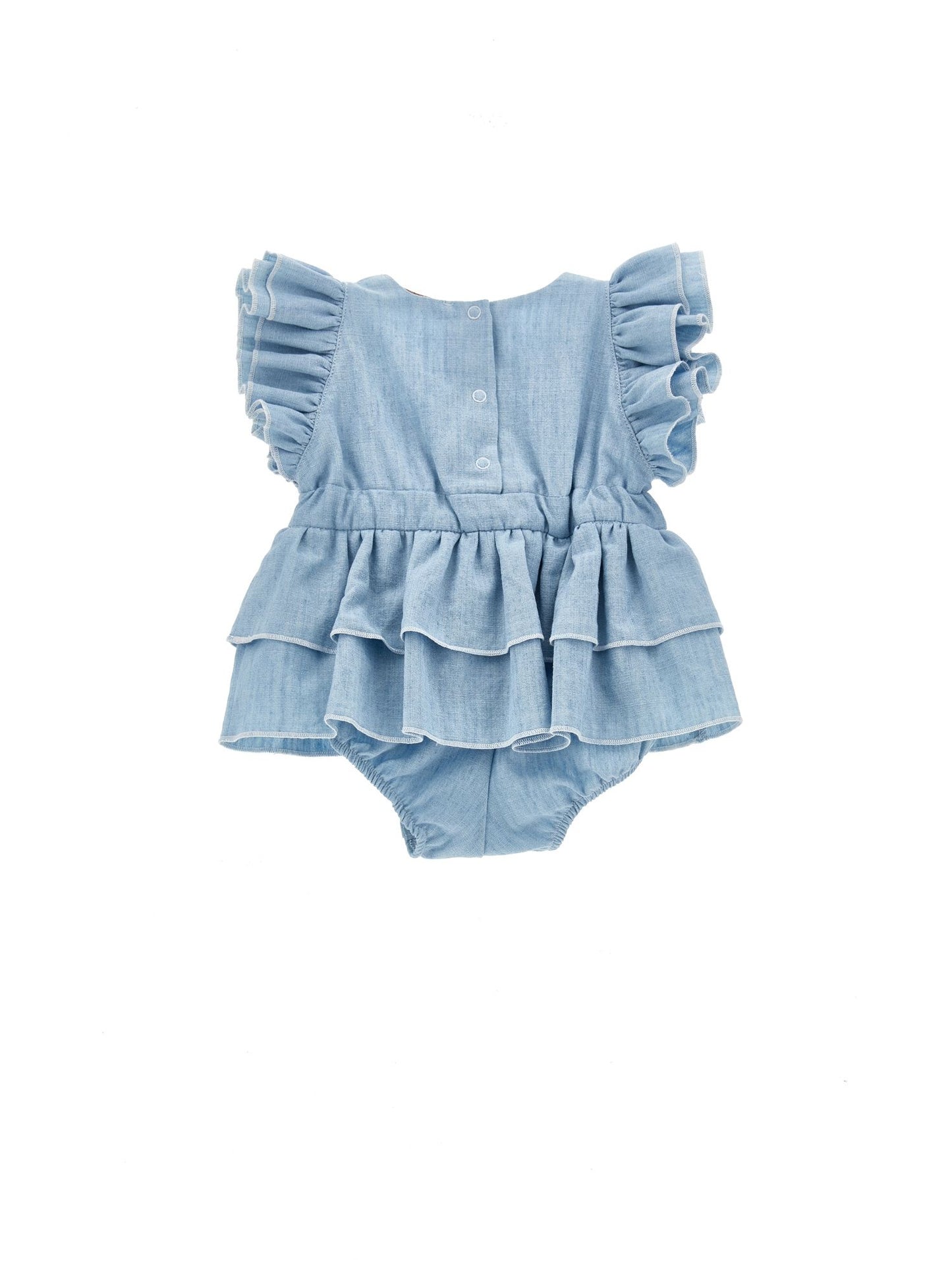 Chambray romper with trim