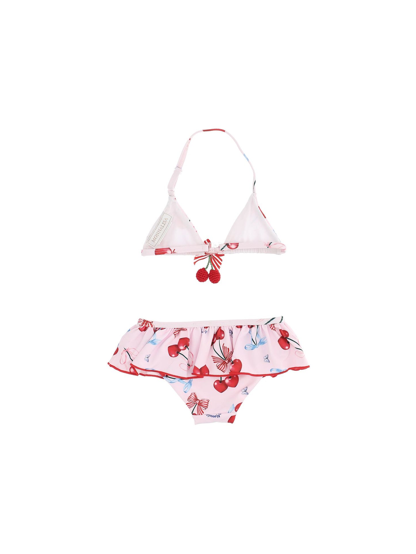 Bikini elástico con estampado de cerezas y volantes