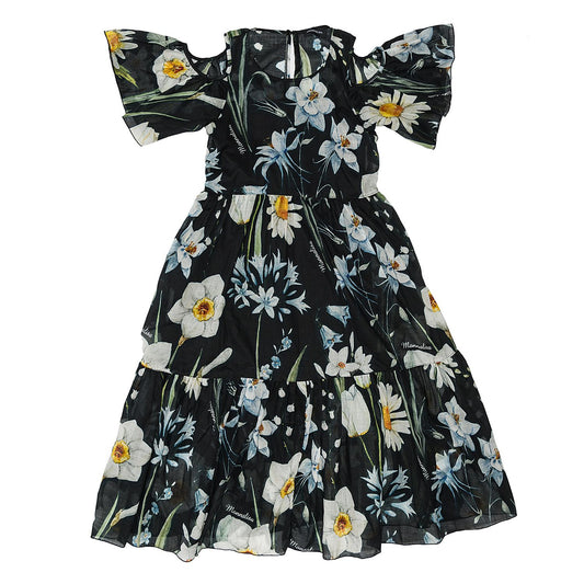 Long muslin dress with flowers