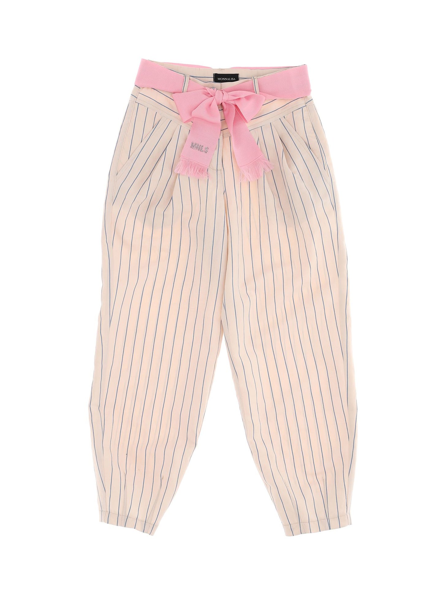 Striped viscose trousers with belt