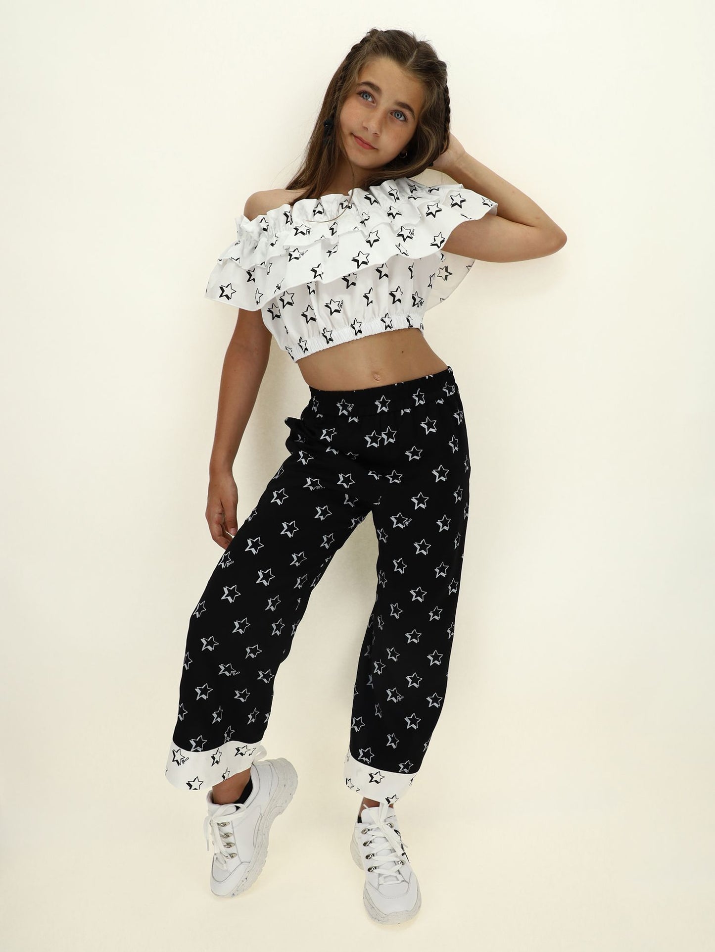 Star print twill trousers