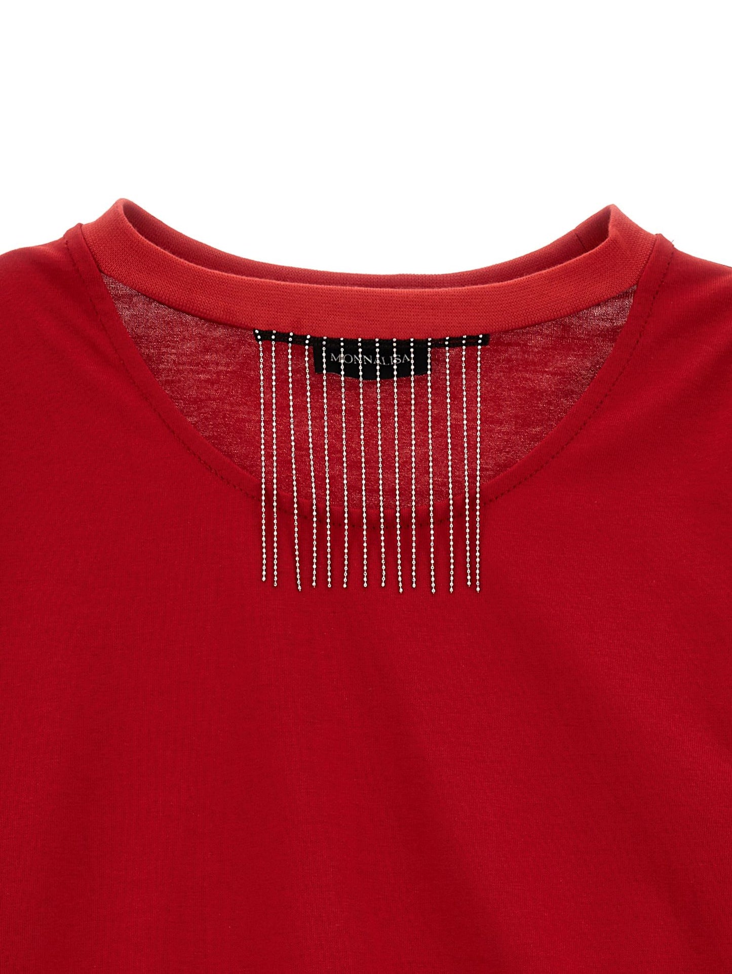 Jersey T-shirt with metallic fringes