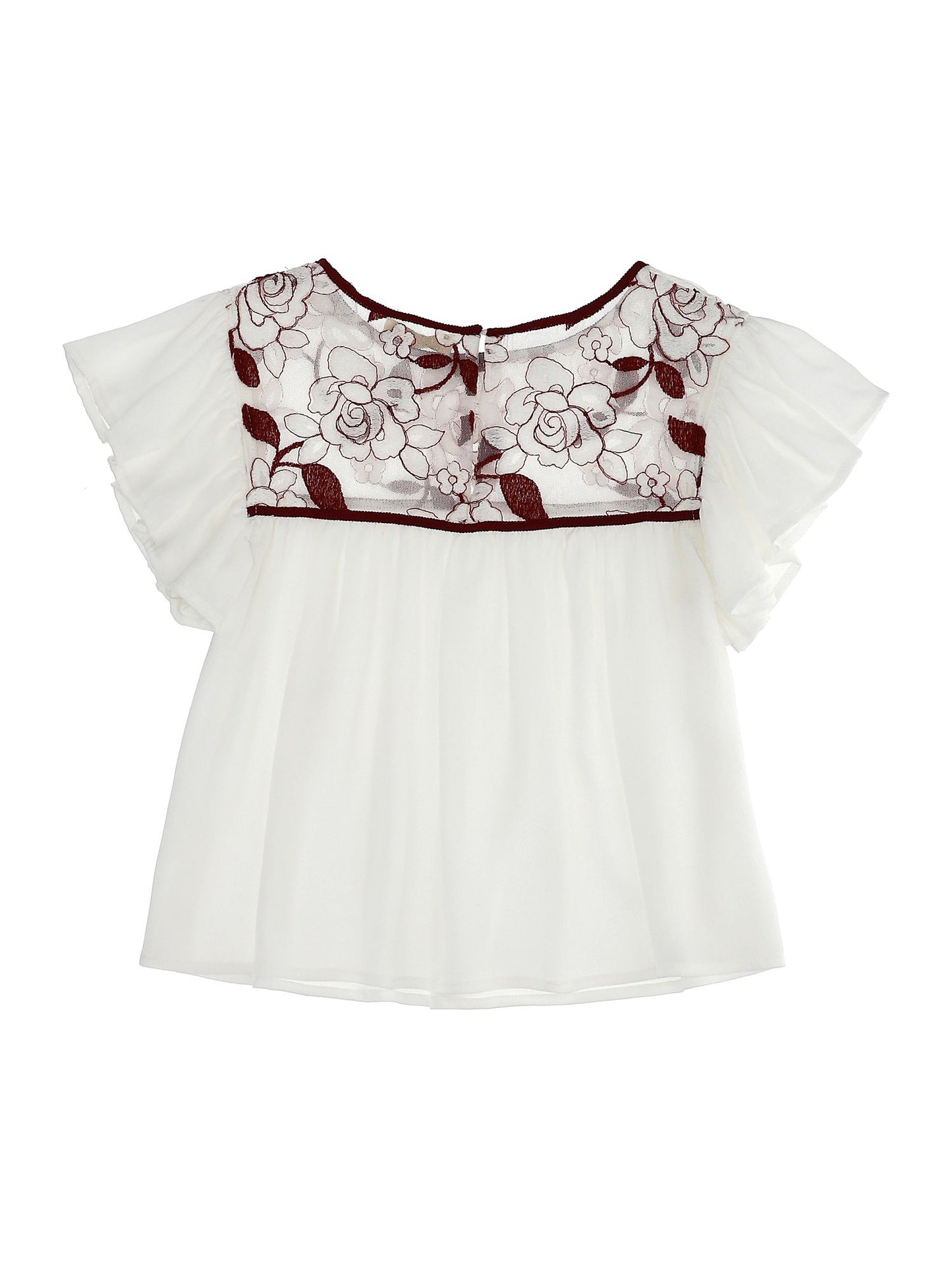 Crepe top with tulle and flowers