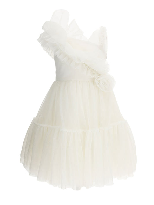 One-shoulder glitter pleated dress