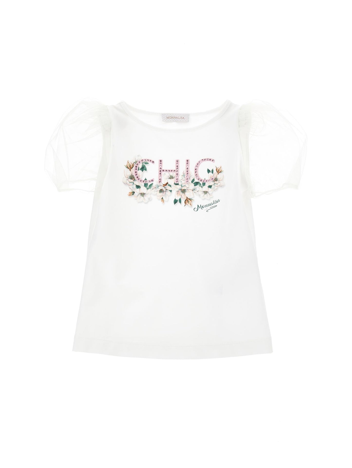 T-shirt jersey con maniche tulle