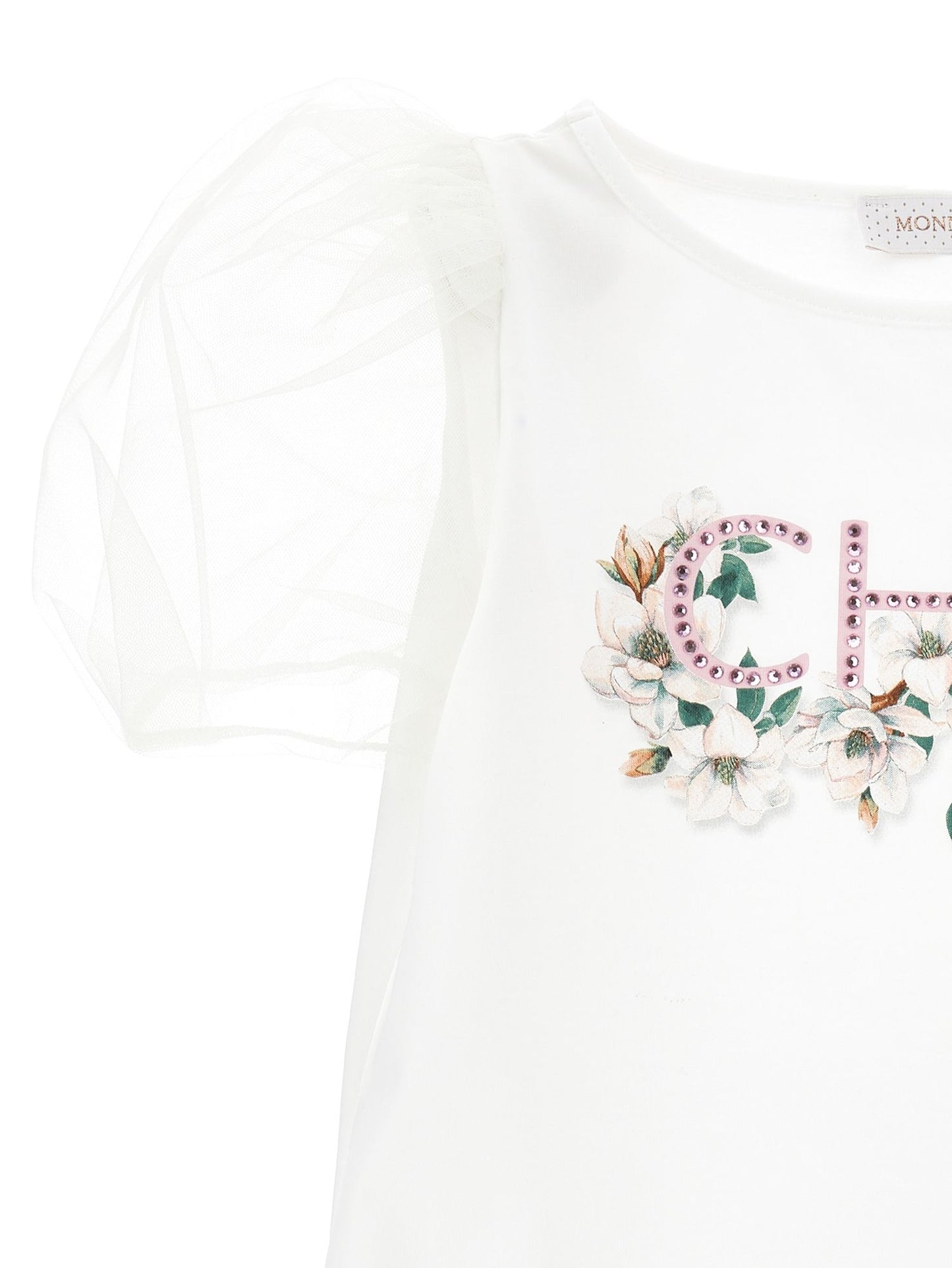 T-shirt jersey con maniche tulle