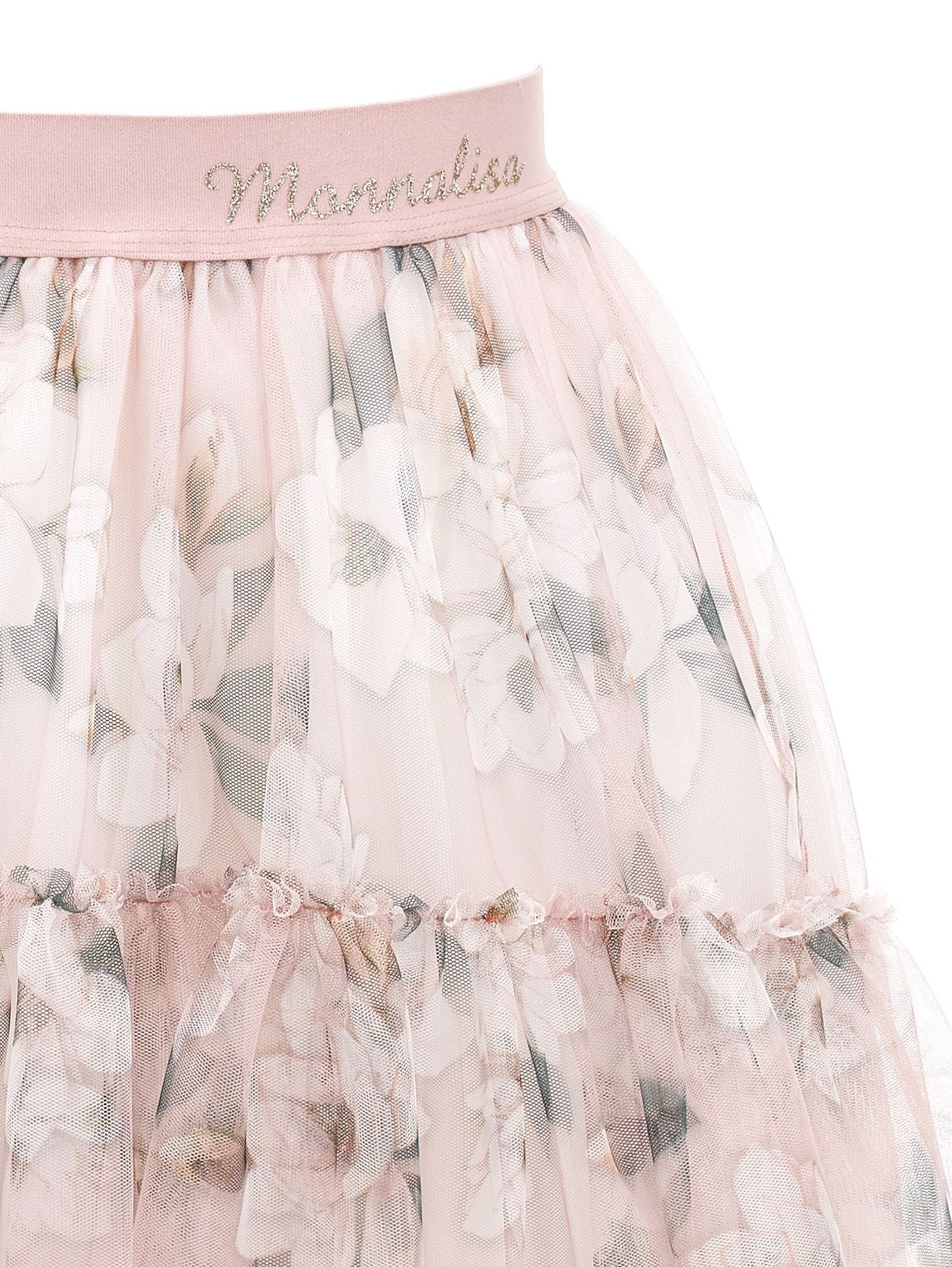 Magnolia print tulle skirt